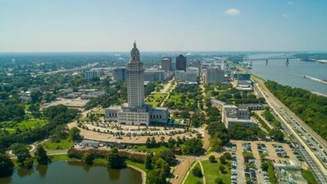 A bird's eye view of the city of Baton Rouge, LA