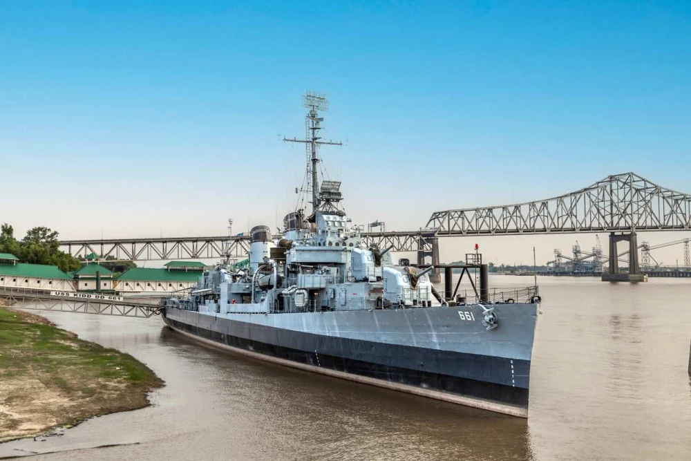 A photograph of the USS Kidd in Baton Rouge, LA