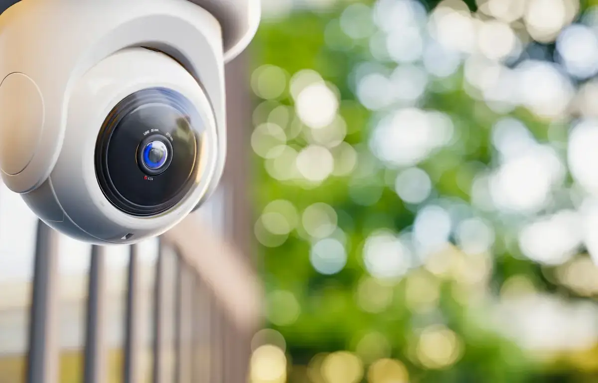 A camera installed on the wall of a building.